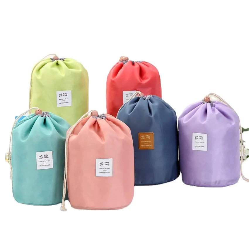 Waterproof Round Cosmetic Bag Travel Nylon Makeup Bag Drawstring Elegant Organizer Wash Bags Female Toiletry Kit Storage Case